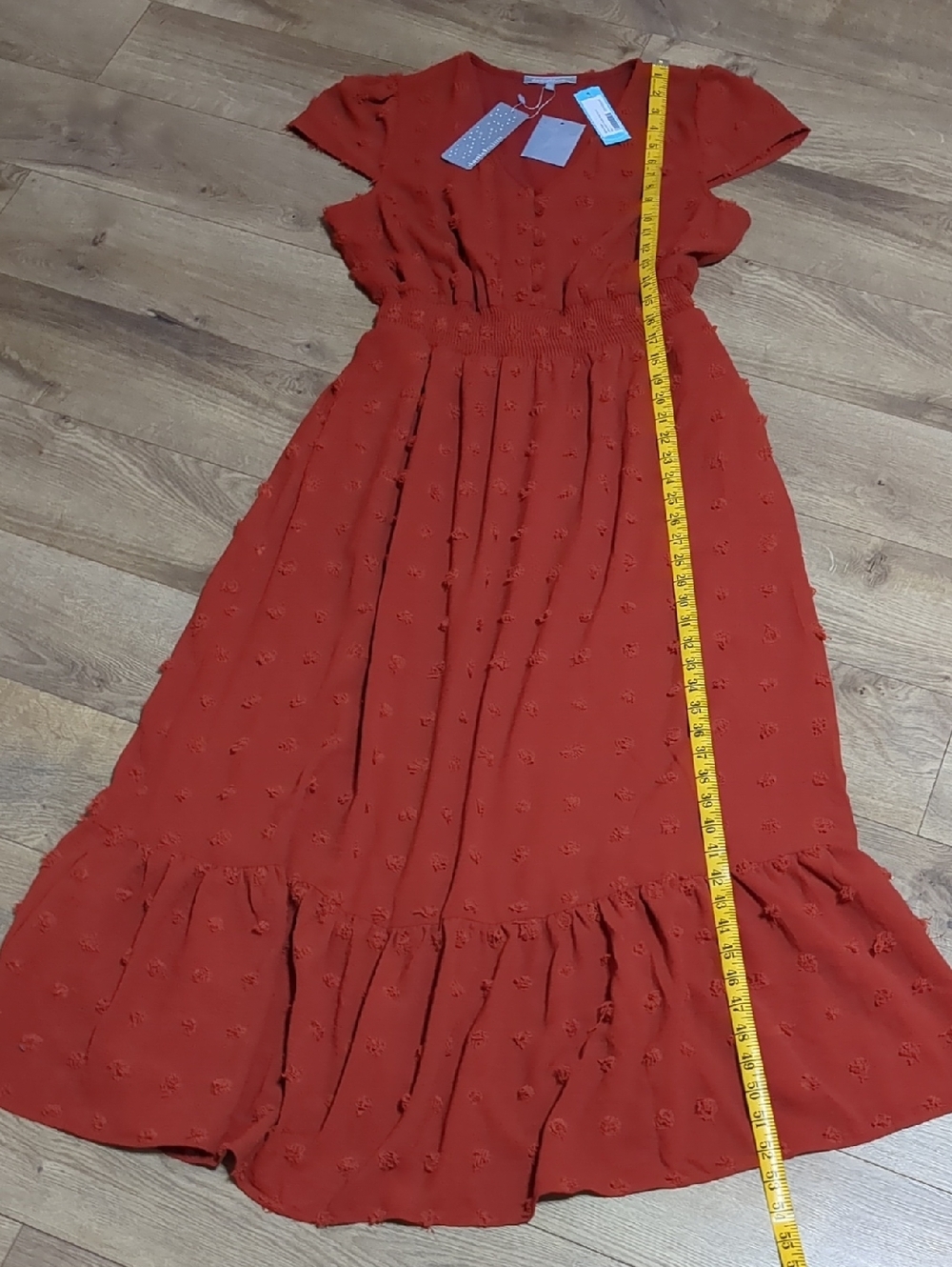 Daniel Rainn Stitch Fix Burnt Red Textured Polka Dot Maxi Dress Size L NWT - Picture 6 of 12